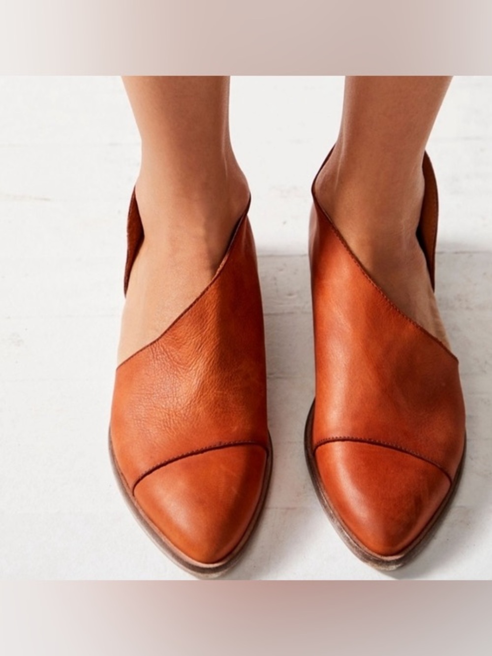 Women's Free People Spanish  Leather Pointed Slip-On Flats in Cognac